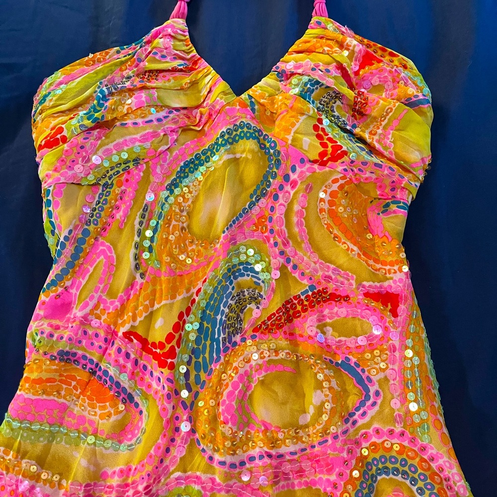 BCBG Maxzaria party dress, silk and sequins